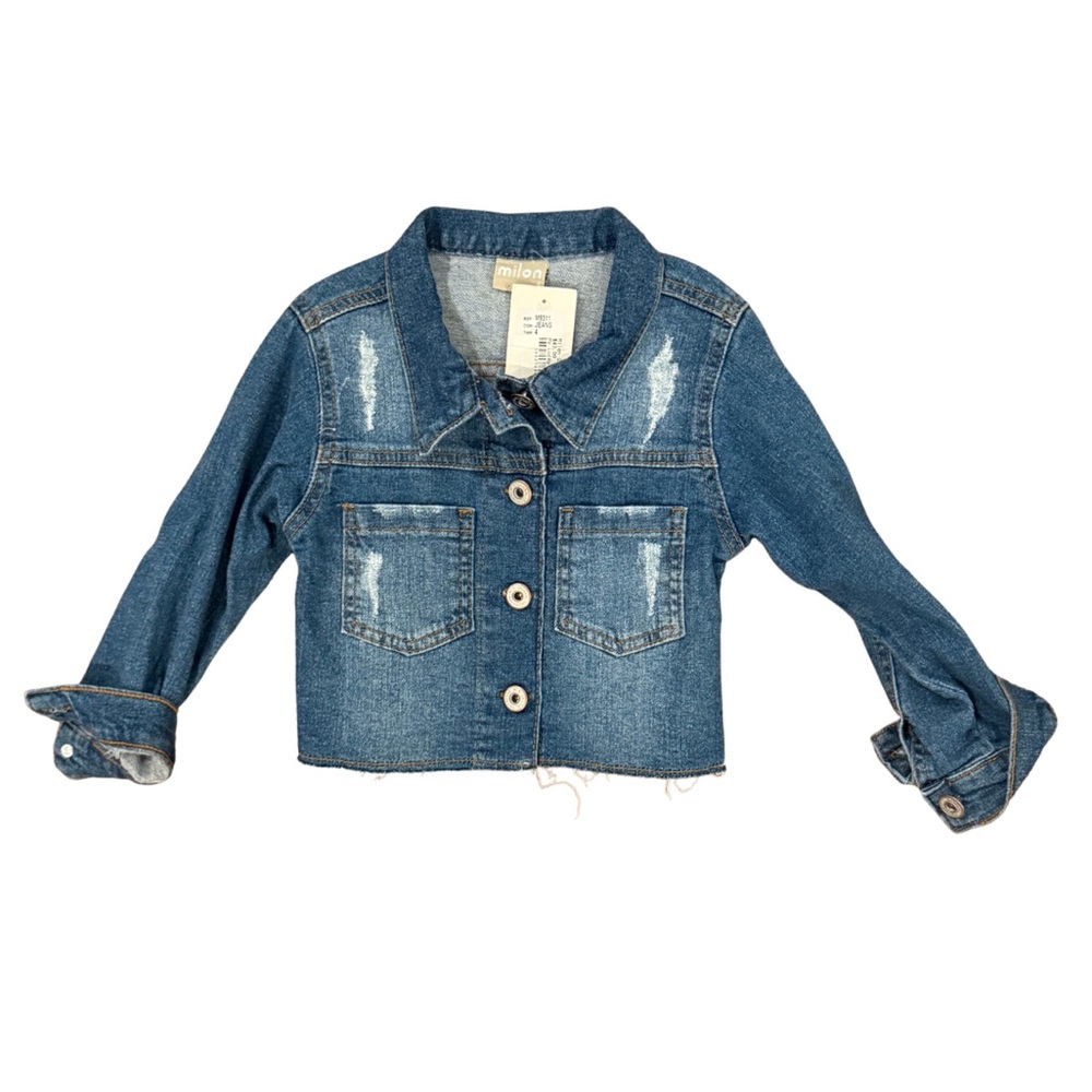 Milon Distressed Dark Blue Denim Jacket Girls size 4 NWT